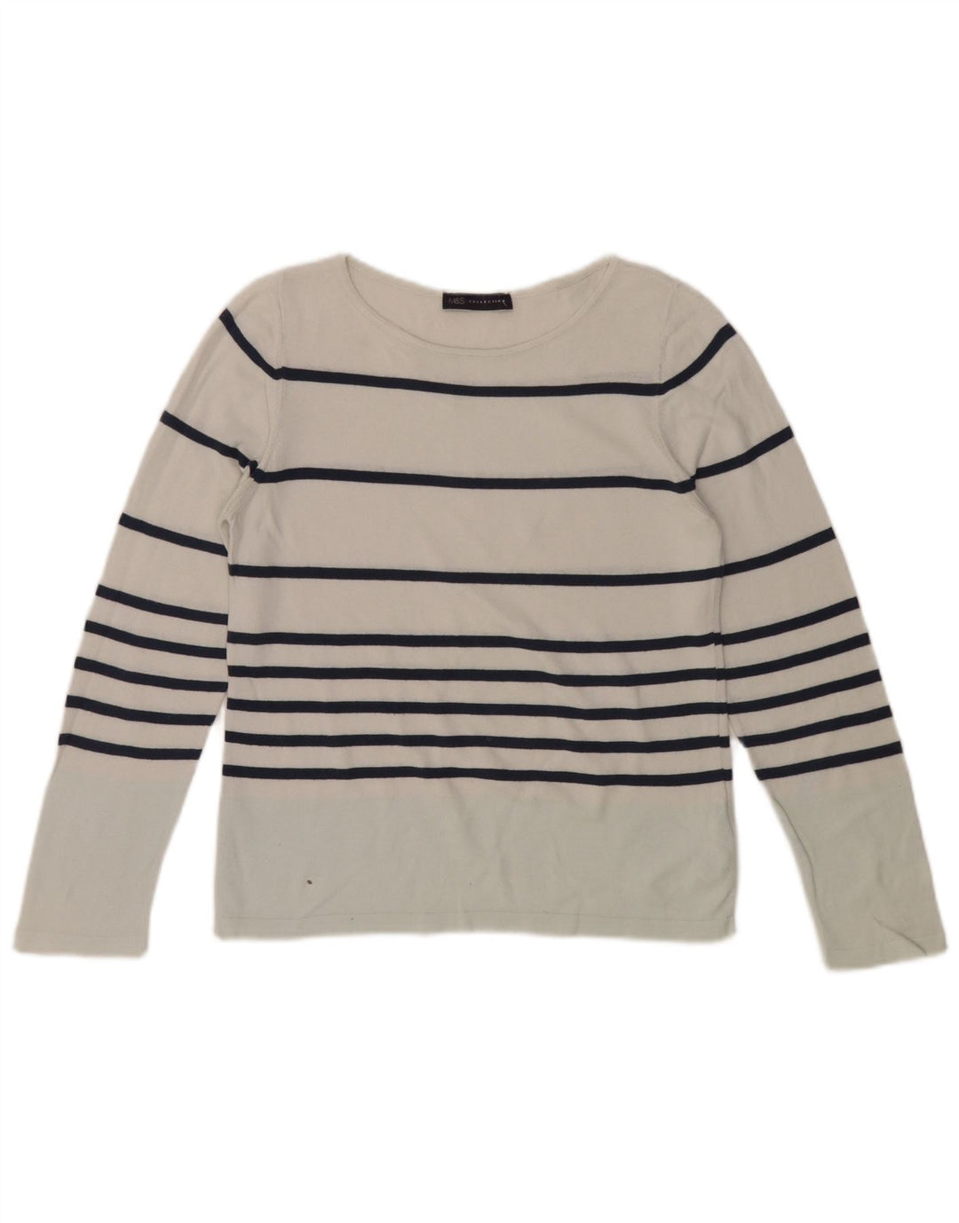 Top feminino Marks & Spencer manga comprida Reino Unido 8 pequeno algodão listrado branco