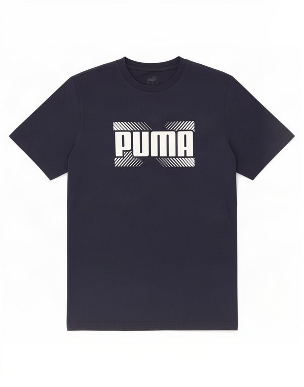 Camiseta masculina Puma Graphic Top grande algodão azul marinho
