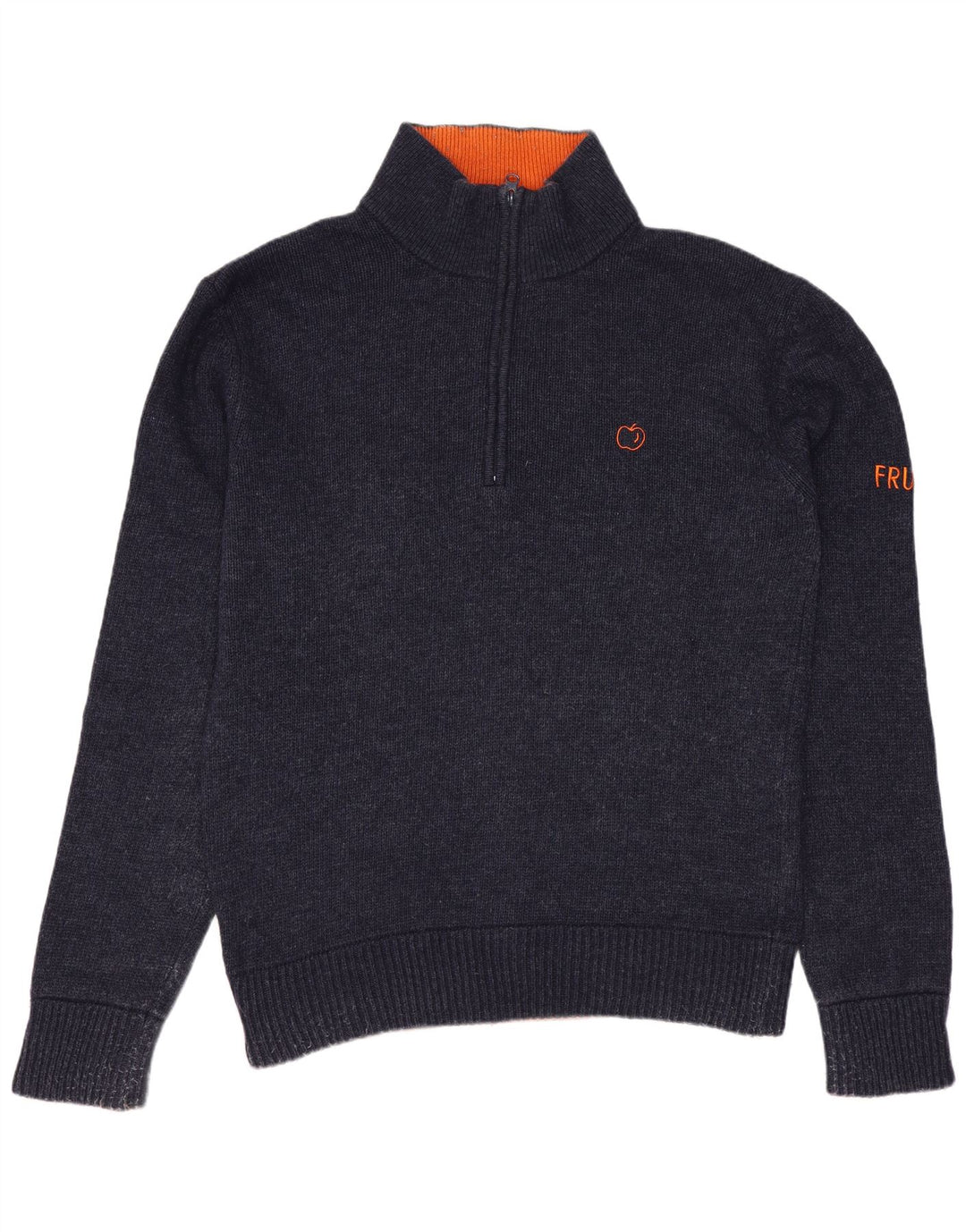 Suéter masculino VINTAGE com zíper e gola média de lã azul marinho