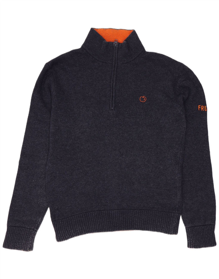 Suéter masculino VINTAGE com zíper e gola média de lã azul marinho