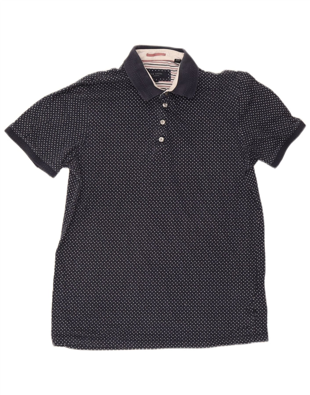 Camisa polo masculina Ted Baker tamanho 3 médio algodão manchado azul marinho