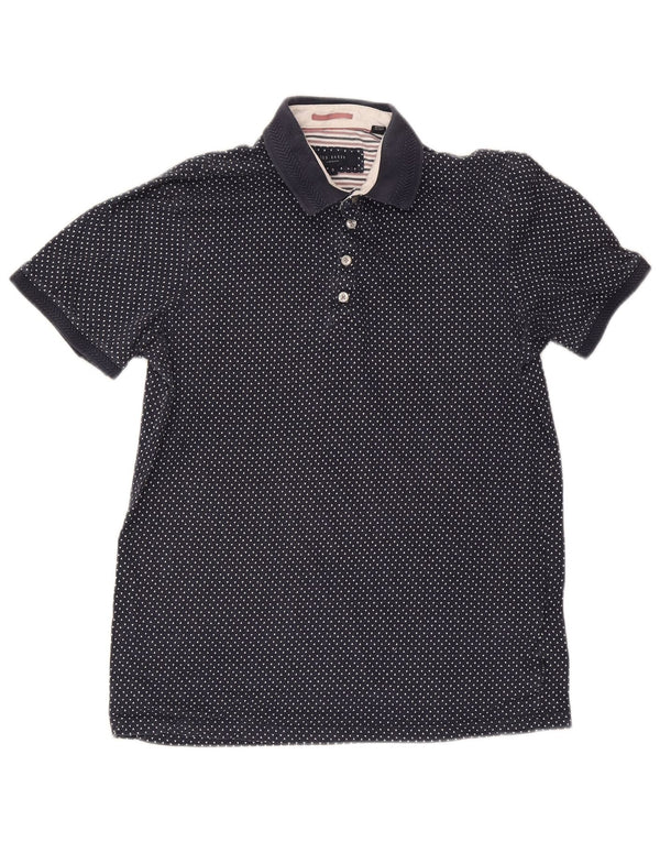 Camisa polo masculina Ted Baker tamanho 3 médio algodão manchado azul marinho