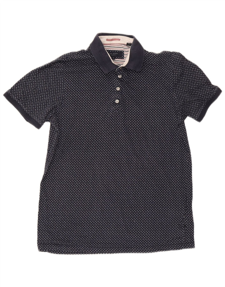 Camisa polo masculina Ted Baker tamanho 3 médio algodão manchado azul marinho