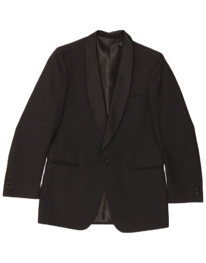 Jaqueta blazer masculina vintage com 1 botão Reino Unido 38 lã nova preta média