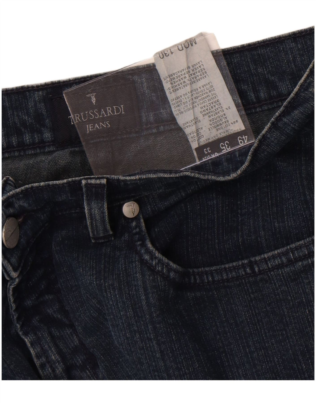 Trussardi Calça jeans reta masculina W33 L27 algodão azul