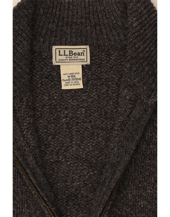 Suéter cardigã masculino L.L.Bean lã de cordeiro manchada cinza médio