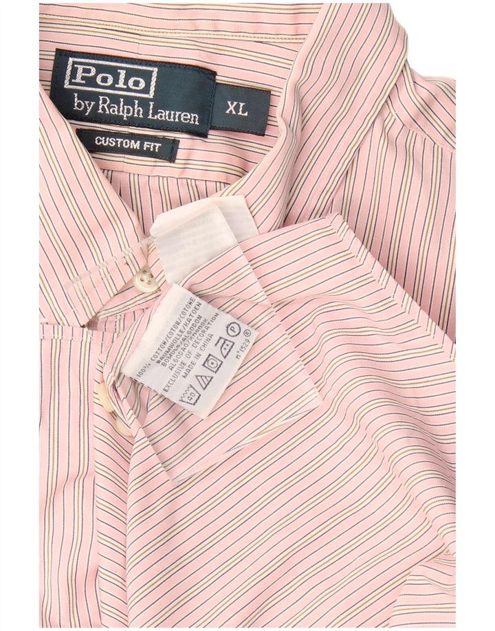 Polo Ralph Lauren Mens Custom Fit Camisa XL Rosa Listrado Algodão Clássico