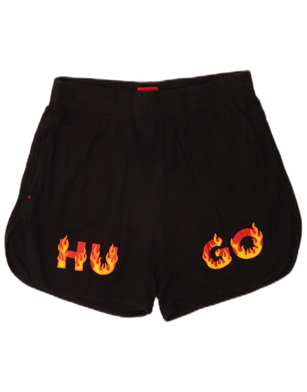 Shorts esportivos gráficos femininos Hugo Boss UK 14 algodão preto médio