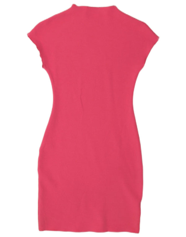 Vestido bodycon feminino Zara UK 8 pequeno viscose rosa