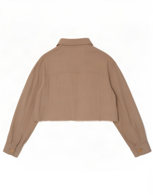 Zara Camisa Feminina Crop Oversized Reino Unido 10 Pequena Viscose Bege
