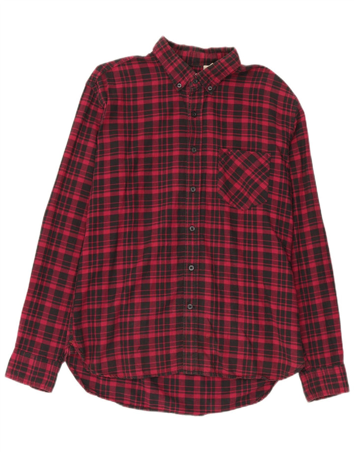 Camisa masculina Dockers de flanela com ajuste padrão, algodão xadrez vermelho médio