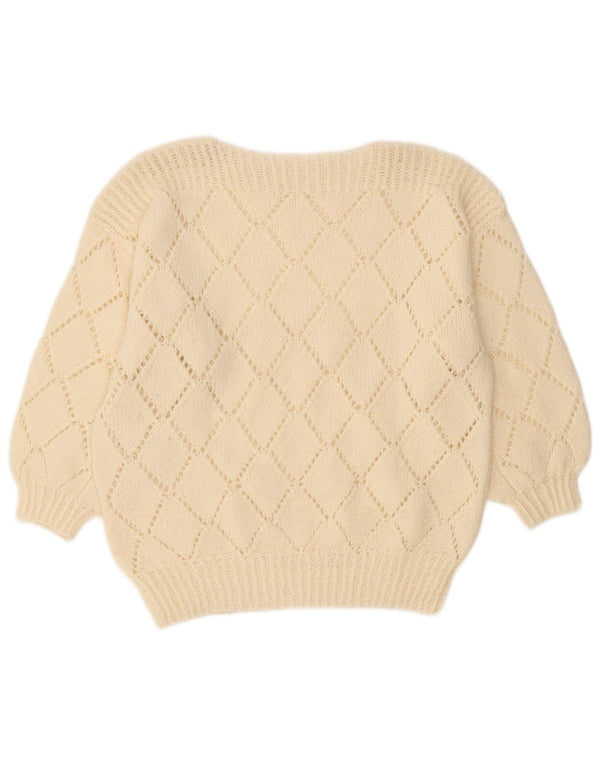 Suéter feminino vintage com gola canoa UK 12 médio off white
