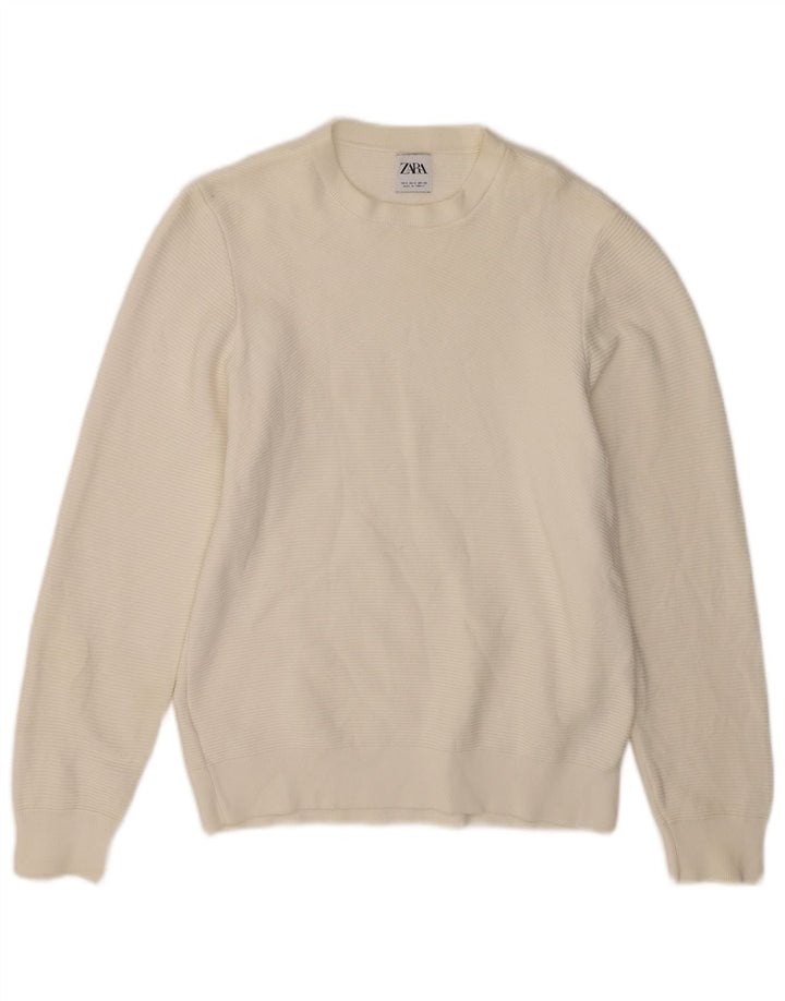 Zara Suéter masculino com gola redonda, pequeno algodão branco