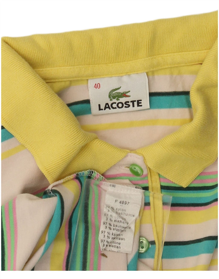 Camisa polo feminina LACOSTE tamanho 40 médio algodão listrado branco
