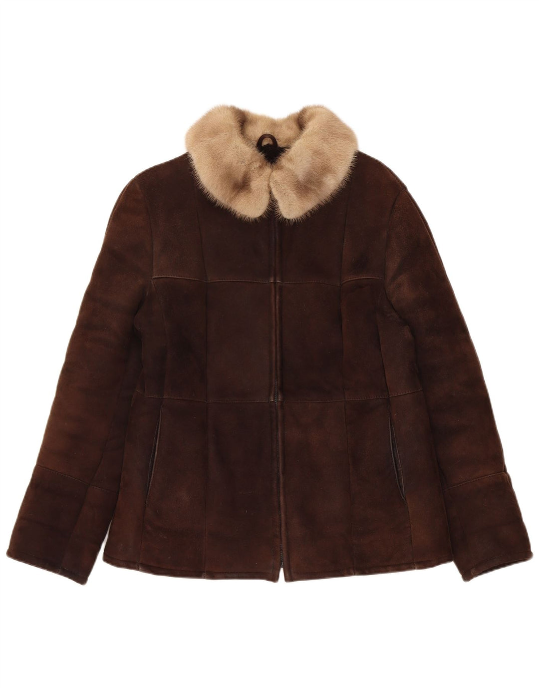 Jaqueta Shearling Feminina Vintage Reino Unido 14 Marrom Médio