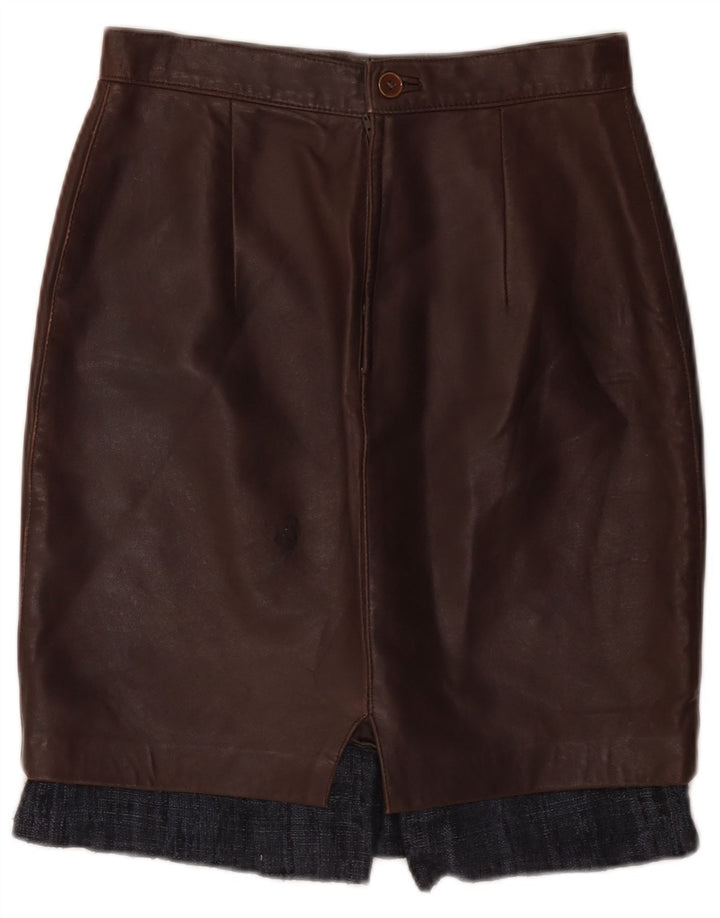 Saia de couro feminina vintage W28 couro marrom médio