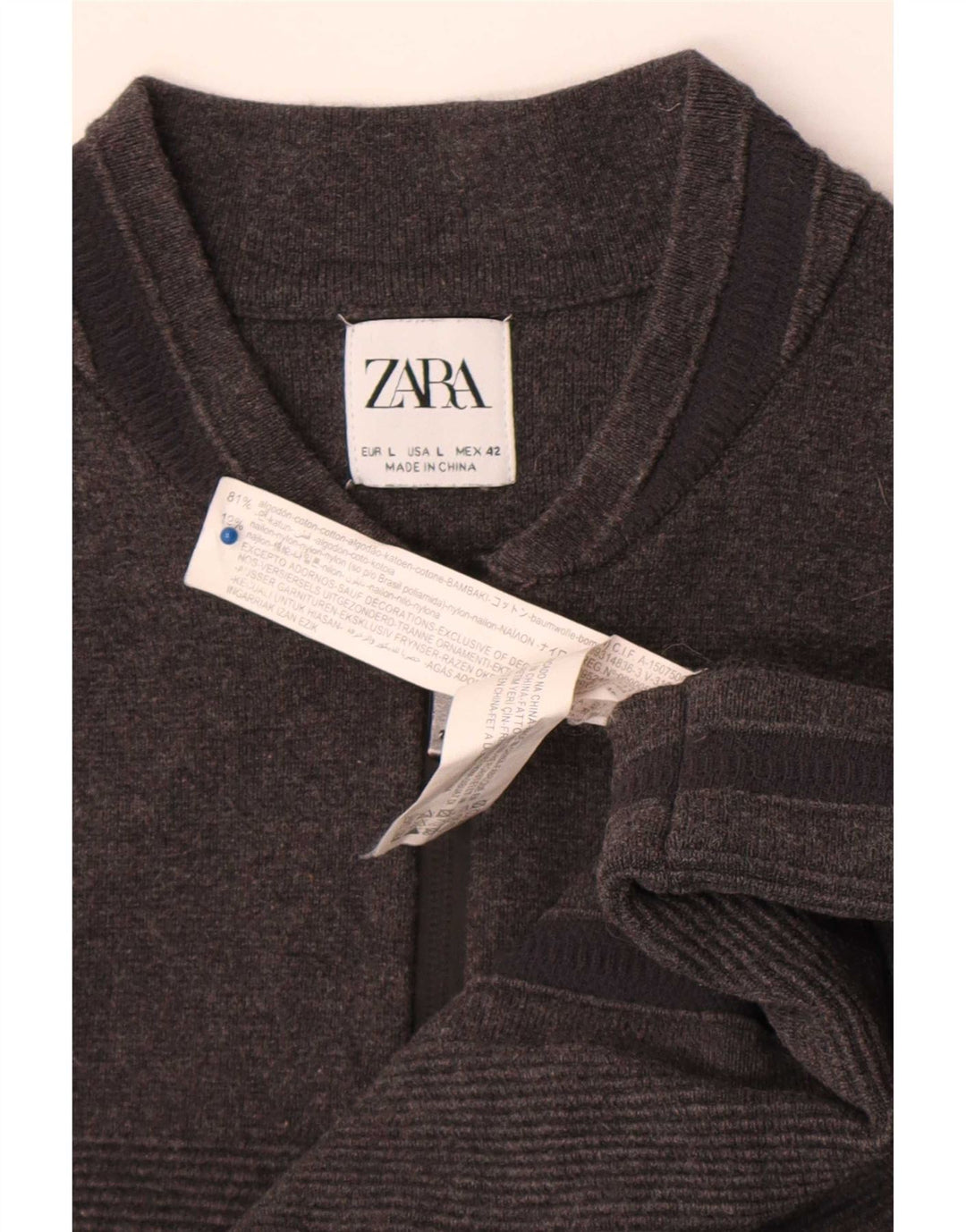 Suéter cardigã masculino Zara grande algodão listrado cinza