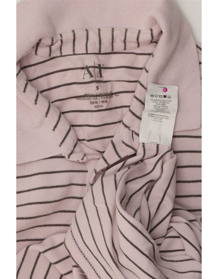Camisa polo masculina Armani Exchange pequena listrada rosa de algodão