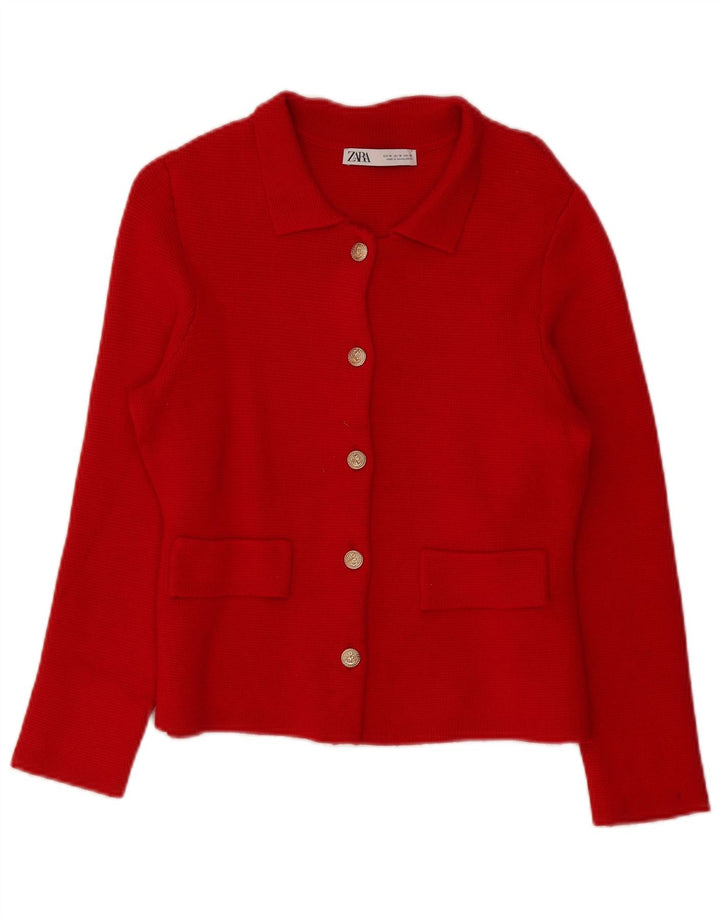 Suéter cardigã feminino Zara Reino Unido 14 viscose vermelha média