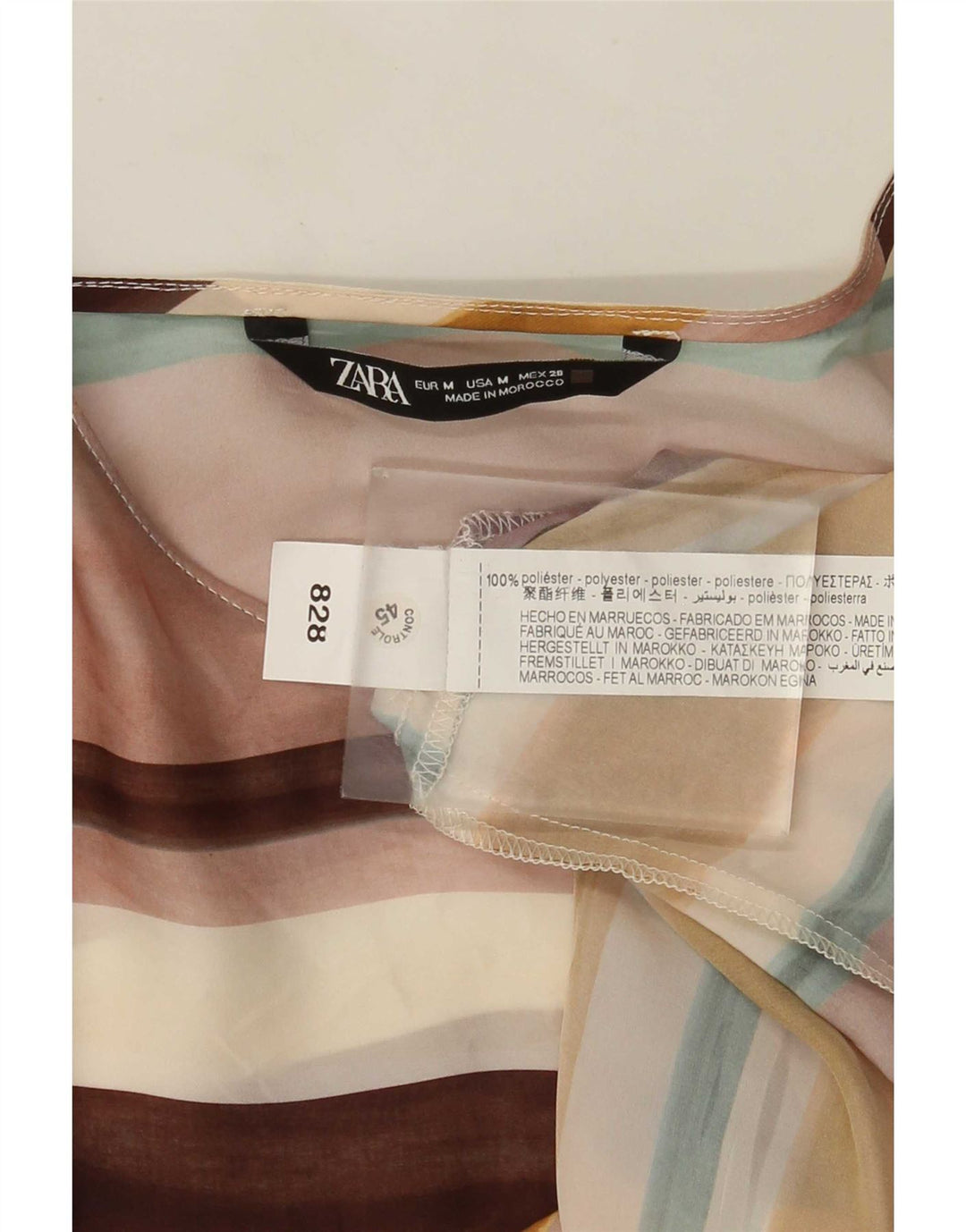 Zara blusa feminina manga comprida top UK 12 médio listrado multicolorido