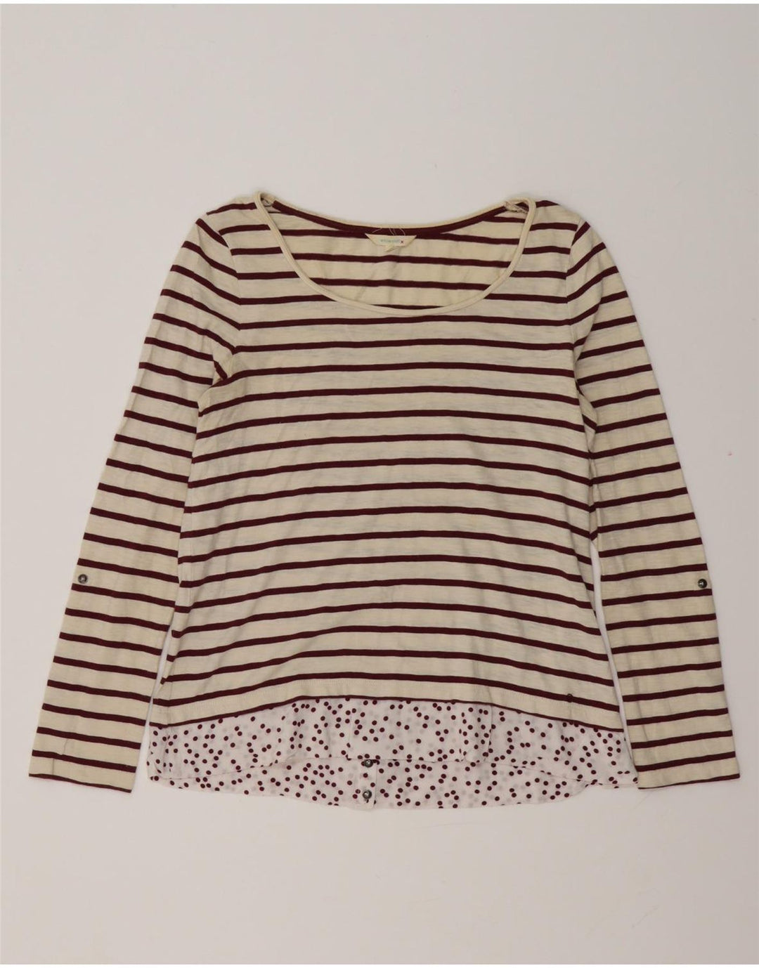 Camiseta feminina White Stuff manga comprida UK 10 pequena listrada off white