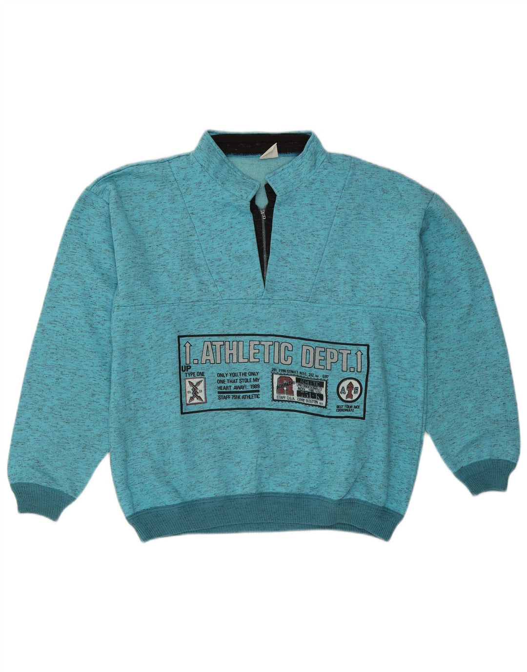 Moletom masculino vintage com zíper e gola alta, grande azul manchado