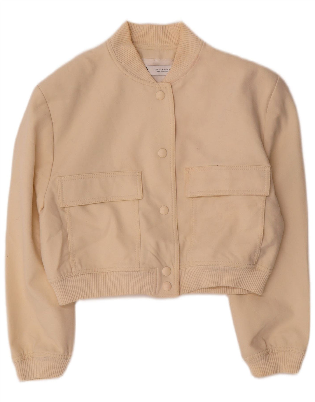 Zara Womens Crop Bomber Jacket UK 14 Médio Bege Viscose
