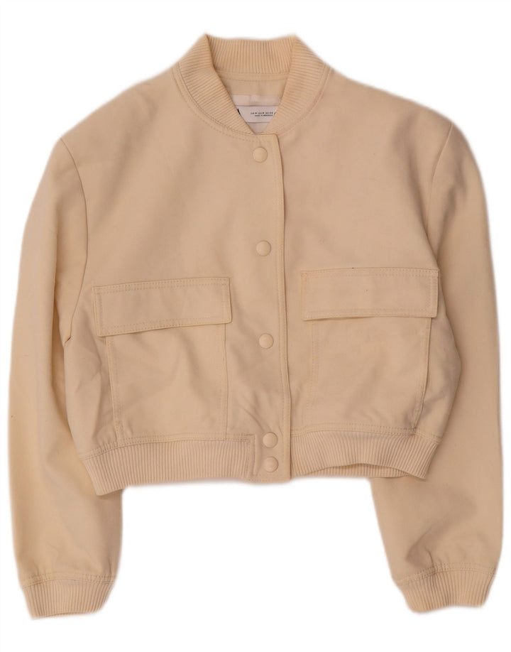 Zara Womens Crop Bomber Jacket UK 14 Médio Bege Viscose
