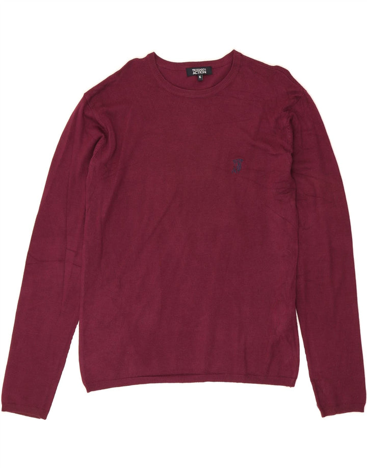 TRUSSARDI Mens Crew Neck Jumper Sweater XL Burgundy Viscose Vintage Trussardi and Second-Hand Trussardi from Messina Hembry 