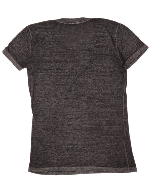 Camiseta feminina com estampa Hard Rock Cafe UK 10 algodão manchado cinza pequeno