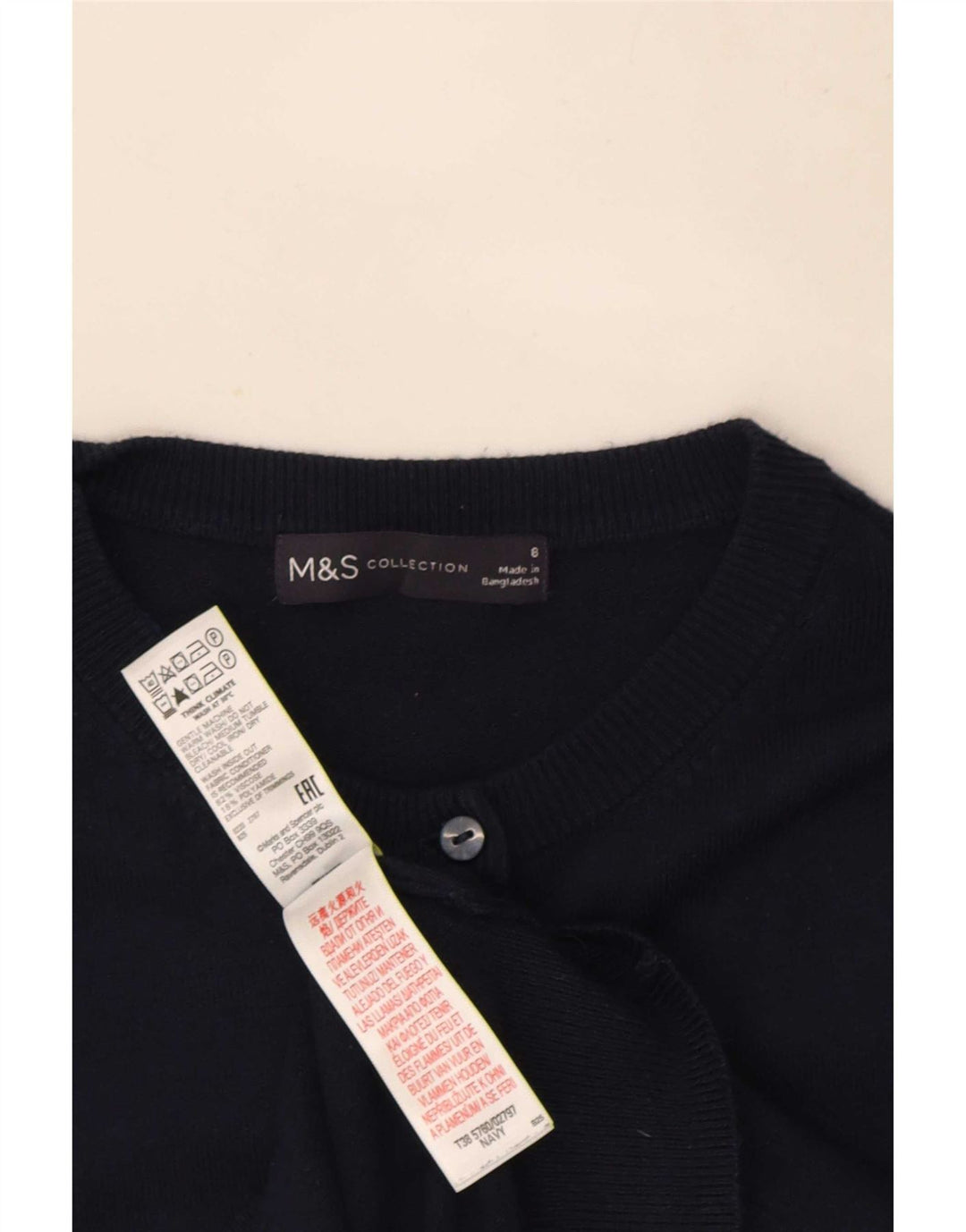 Suéter cardigã feminino Marks & Spencer UK 8 pequeno azul marinho viscose