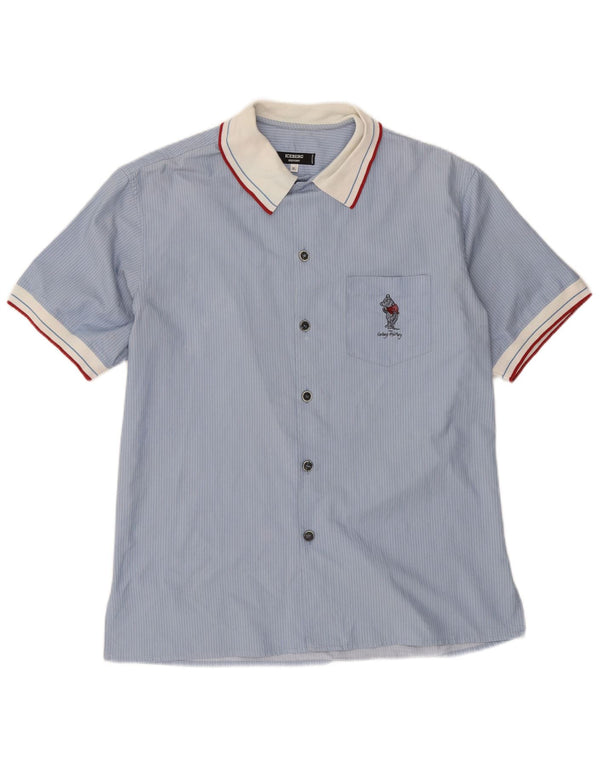 Camisa masculina de manga curta Iceberg XL azul risca de giz algodão