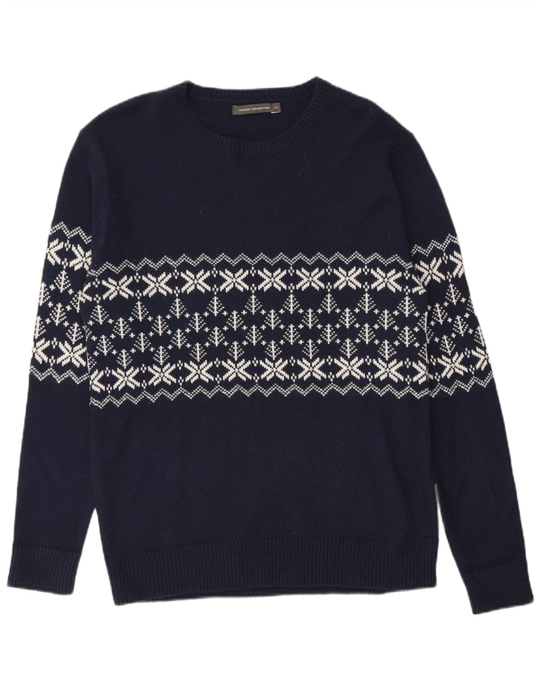 FRENCH CONNECTION Suéter masculino com gola redonda médio azul marinho Fair Isle