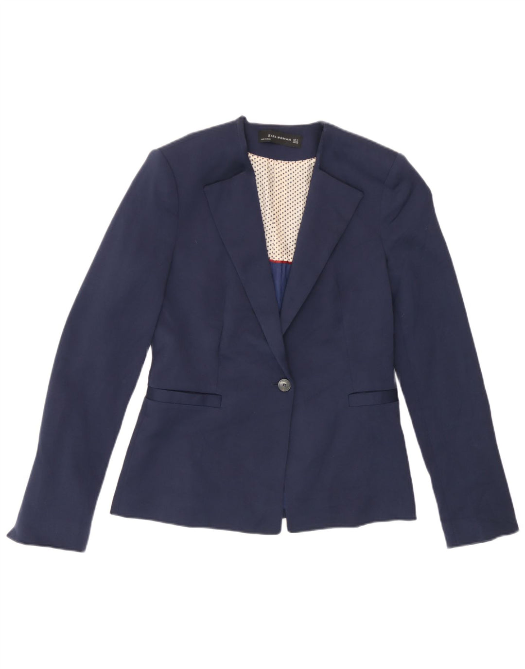 Jaqueta blazer feminina Zara com 1 botão Reino Unido 12 algodão azul marinho médio