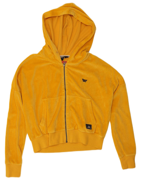 Superdry Suéter feminino com capuz e zíper de veludo superdimensionado Reino Unido 10 pequeno amarelo
