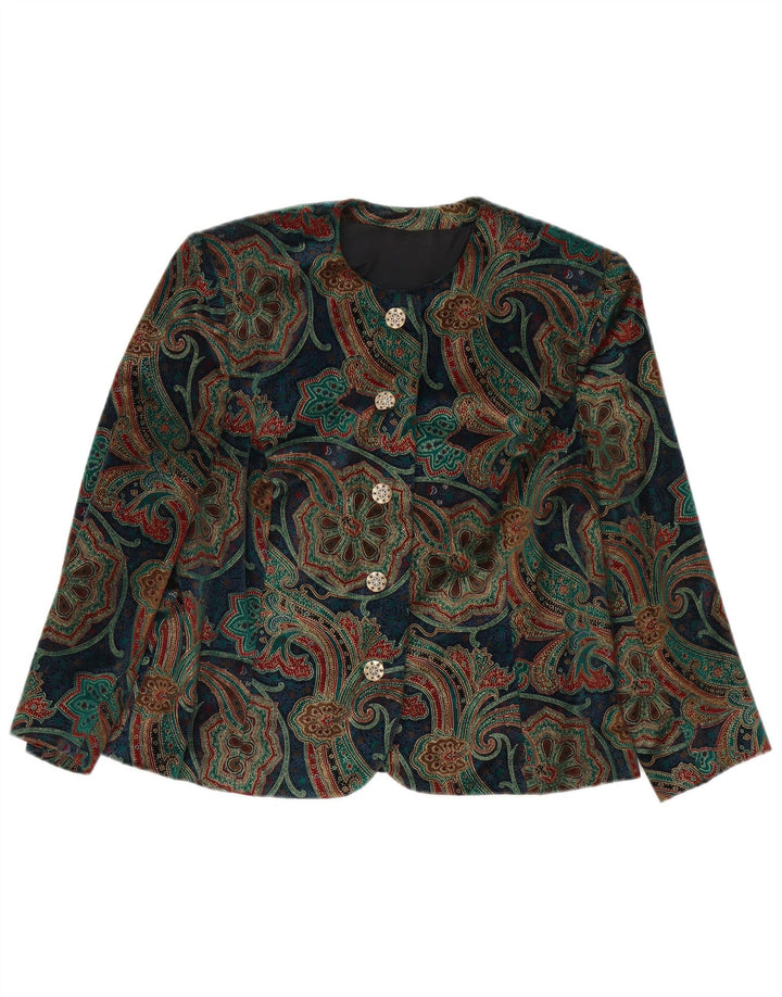 Jaqueta blazer feminina vintage manga 3/4 Reino Unido 14 Paisley médio multicolorido