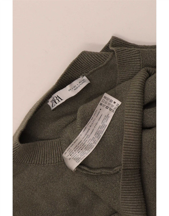Suéter feminino Zara com gola alta e botão grande Reino Unido 16 grande viscose cáqui