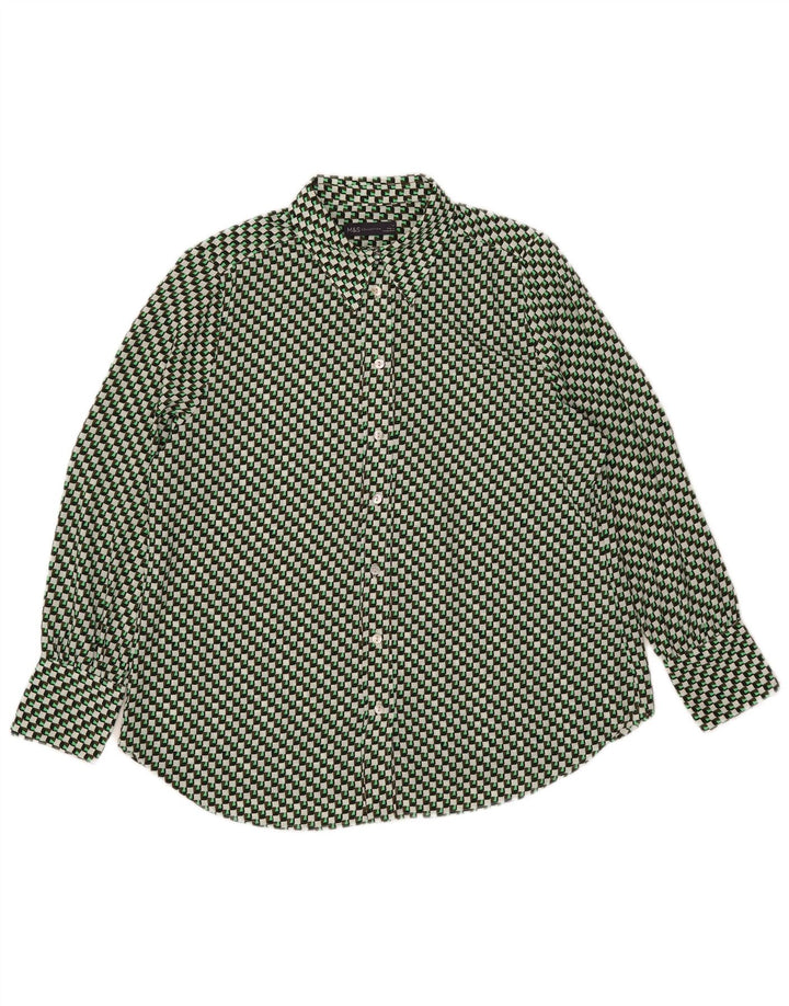 Blusa feminina Marks & Spencer grande tamanho Reino Unido 14 grande verde geométrica