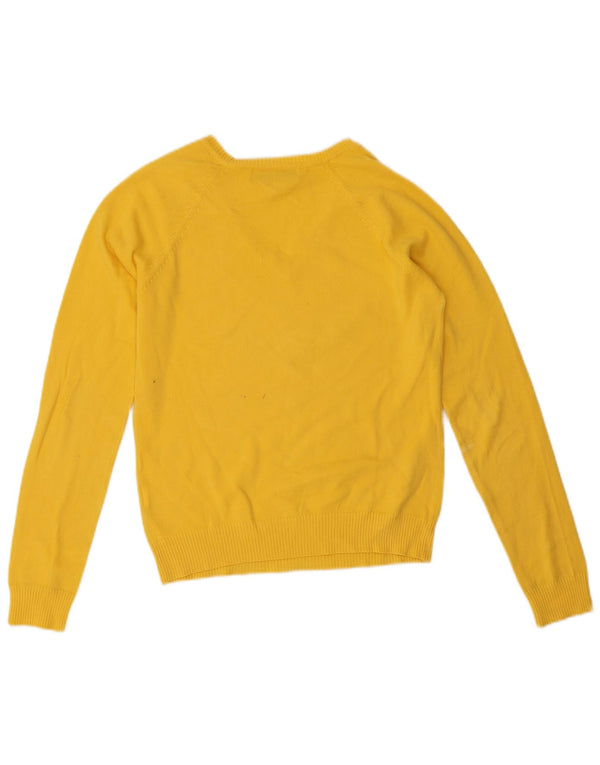 Suéter feminino Zara com decote em V e gola V UK 12 médio amarelo