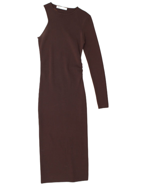 Vestido bodycon feminino de um ombro Zara Reino Unido 10 pequeno marrom nylon
