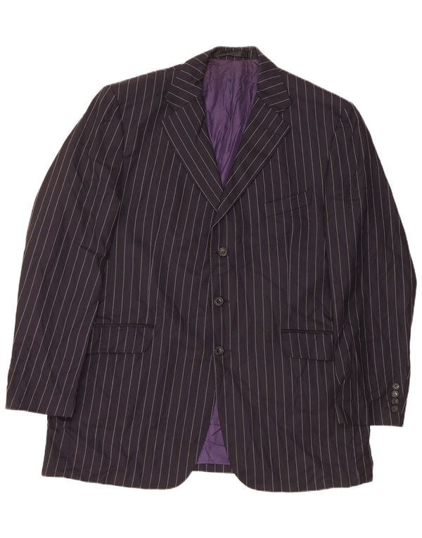 Jaqueta blazer masculina de 3 botões Marks & Spencer Reino Unido 44 2XL risca de giz azul marinho