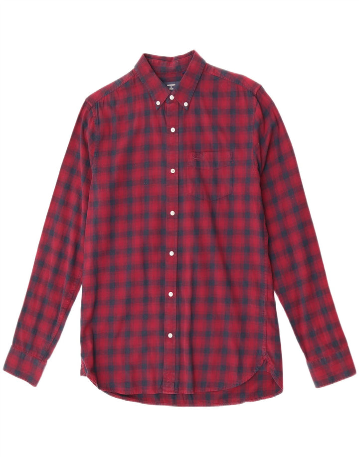 Camisa masculina Superdry de flanela média cor de vinho xadrez algodão