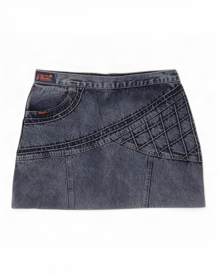 Mini saia jeans feminina vintage IT 44 médio W30 algodão azul