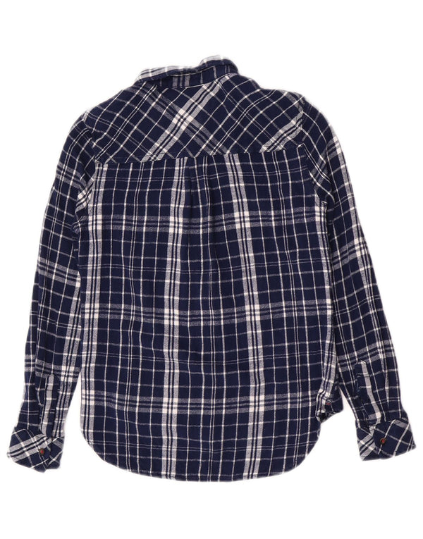 Camisa de flanela feminina Tommy Hilfiger 8-9 anos pequena viscose xadrez azul marinho