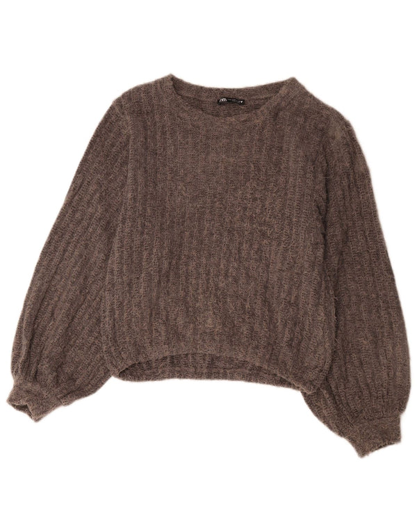 Suéter feminino Zara com gola canoa e gola canoa UK 14 poliéster cinza médio