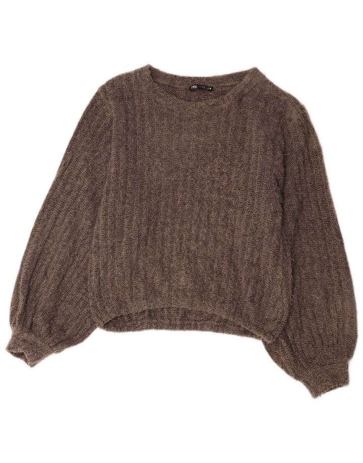 Suéter feminino Zara com gola canoa e gola canoa UK 14 poliéster cinza médio