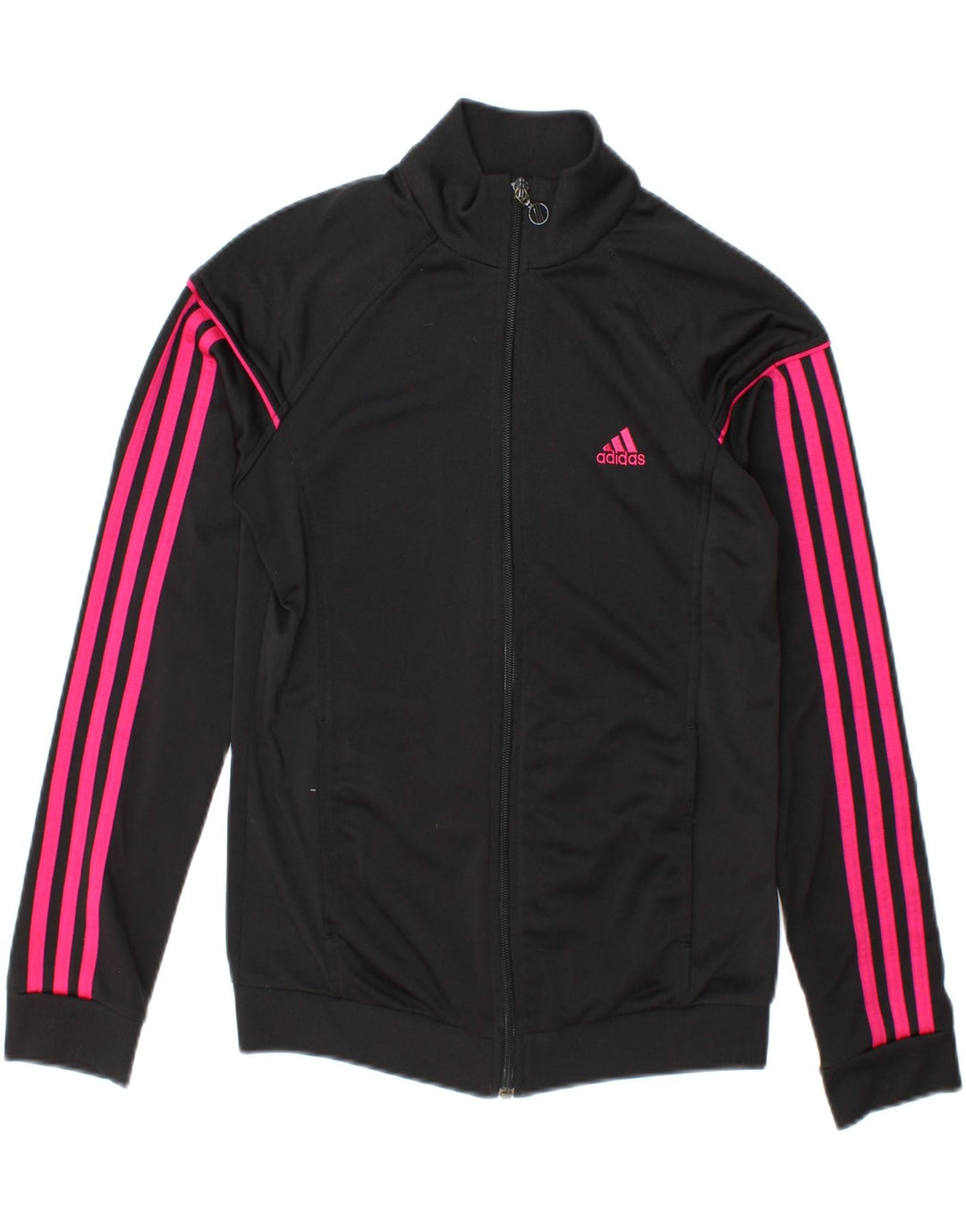Adidas Womens Graphic Tracksuit Top Jacket Reino Unido 8/10 Pequeno Poliéster Preto