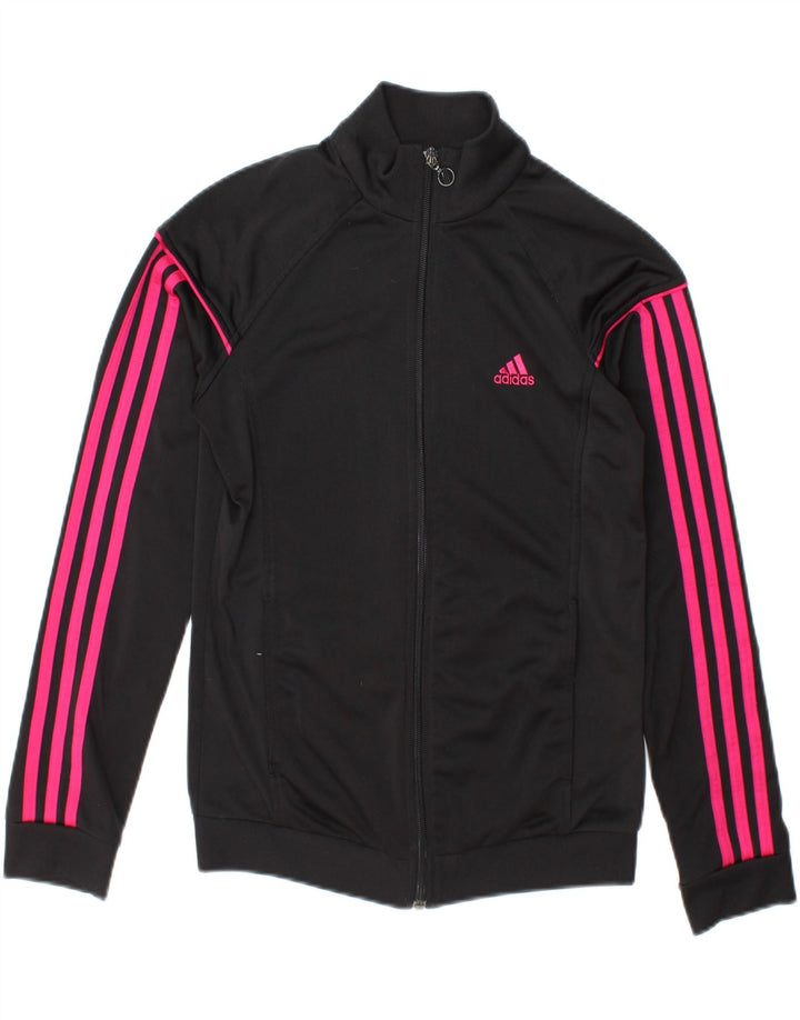 Adidas Womens Graphic Tracksuit Top Jacket Reino Unido 8/10 Pequeno Poliéster Preto