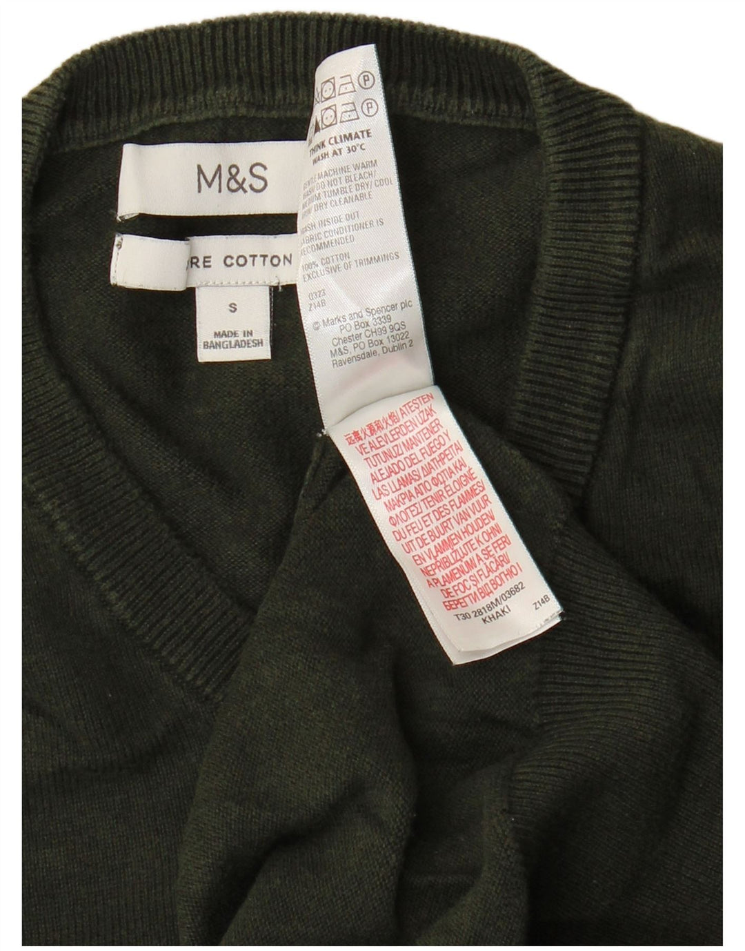 Suéter masculino Marks & Spencer com gola redonda, pequeno algodão verde