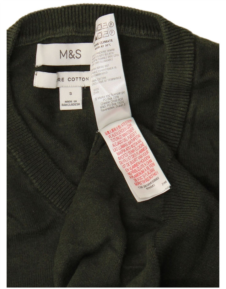 Suéter masculino Marks & Spencer com gola redonda, pequeno algodão verde